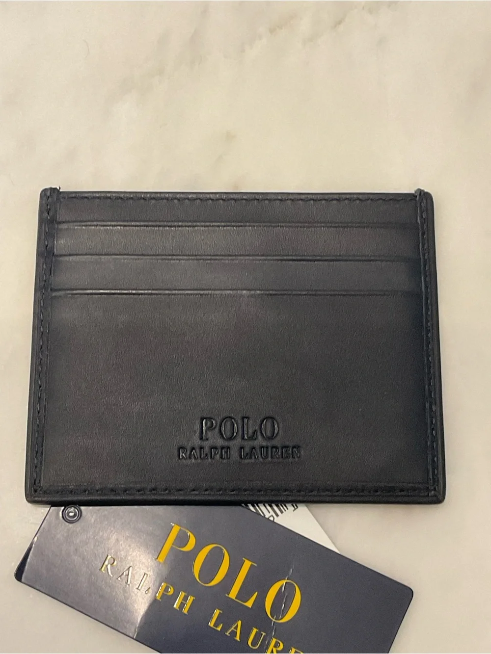 NEW Polo Ralph Lauren HERITAGE BEAR Leather Slim Card Case Wallet - NAVY BLUE